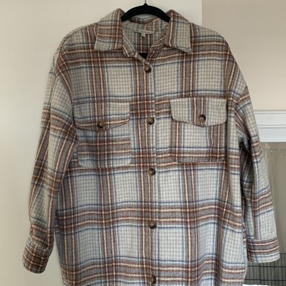 Oversized long plaid shacket - Picture 2 of 7